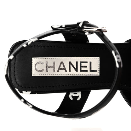 Chanel Printed Lambskin CC Platform Sandals 39 Black White 7 of 9