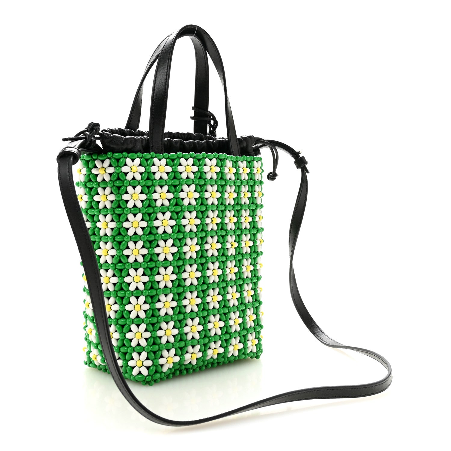 Loewe Beaded Mini Flower Drawstring Shoulder Bag Green White 2 of 9