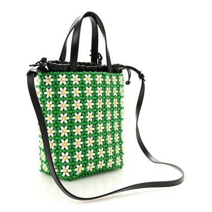Loewe Beaded Mini Flower Drawstring Shoulder Bag Green White 2 of 9