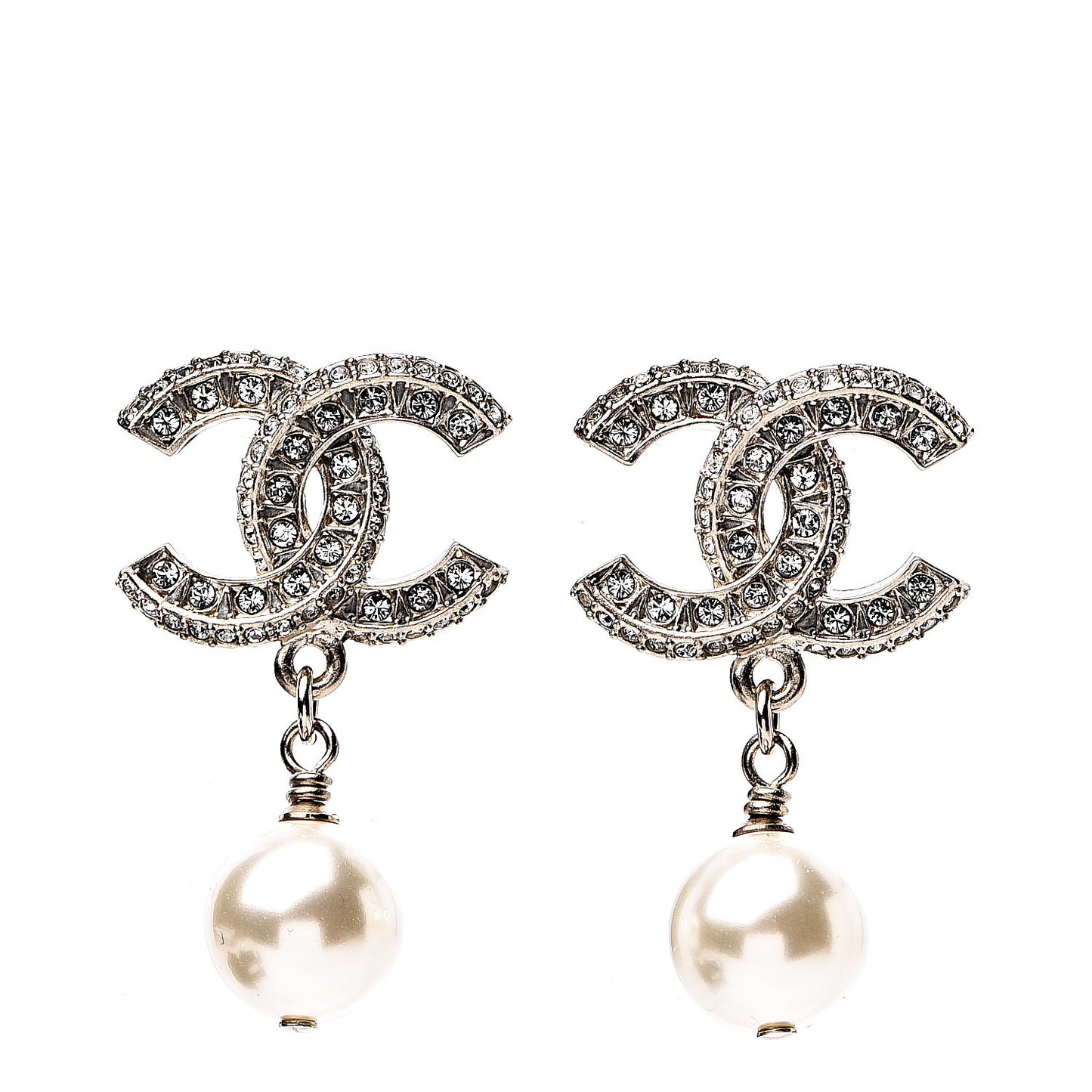Crystal Pearl CC Drop Earrings Gold