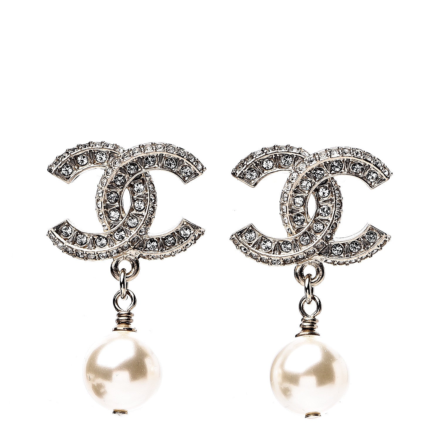 Chanel Crystal Pearl CC Drop Earrings Gold 1 of 5