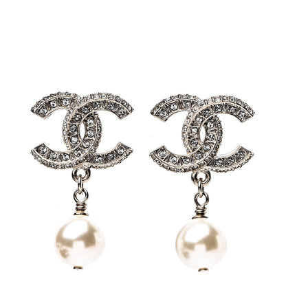 Chanel Crystal Pearl CC Drop Earrings Gold 1 of 5