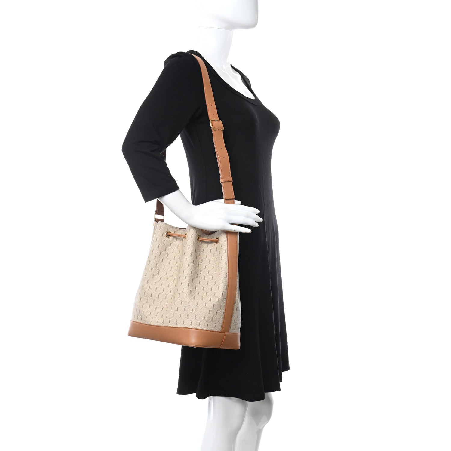Saint Laurent Canvas All-Over Monogram Bucket Bag Brown 3 of 13