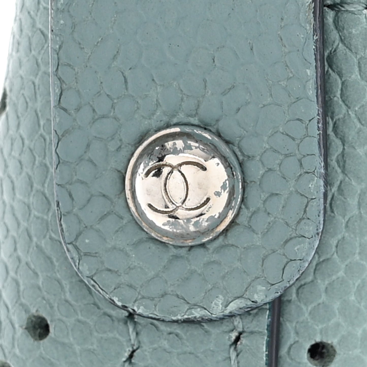 Perforated Grained Calfskin Small Shopping Tote Green