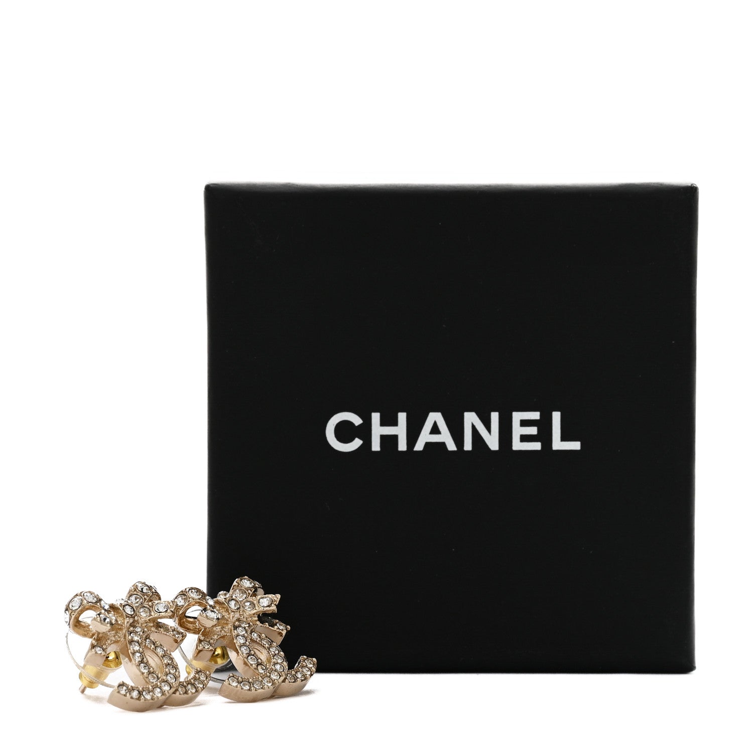 Chanel Crystal CC Bow Dangle Earrings Gold 5 of 5