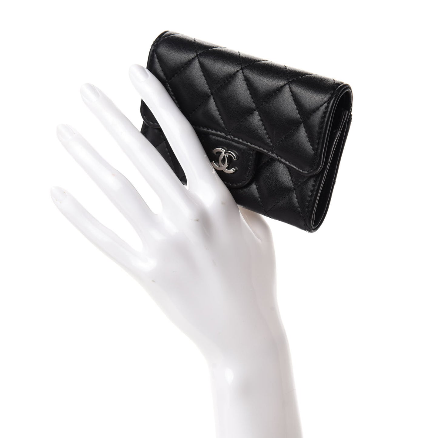 Lambskin Quilted Flap Card Holder Black