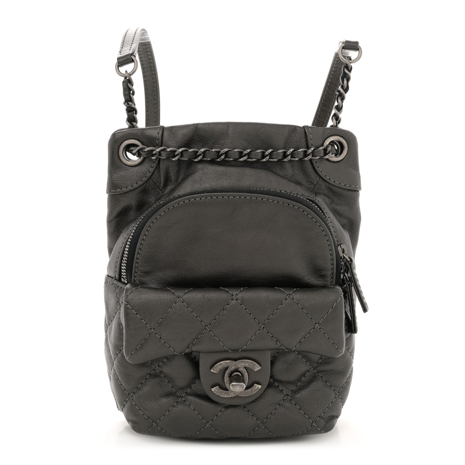Chanel Metallic Lambskin Quilted Drawstring Backpack Dark Grey 1 of 10