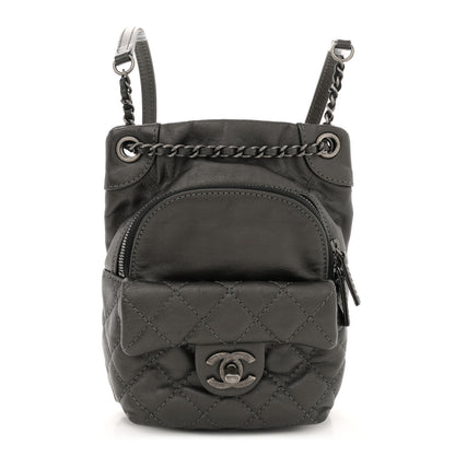 Chanel Metallic Lambskin Quilted Drawstring Backpack Dark Grey 1 of 10