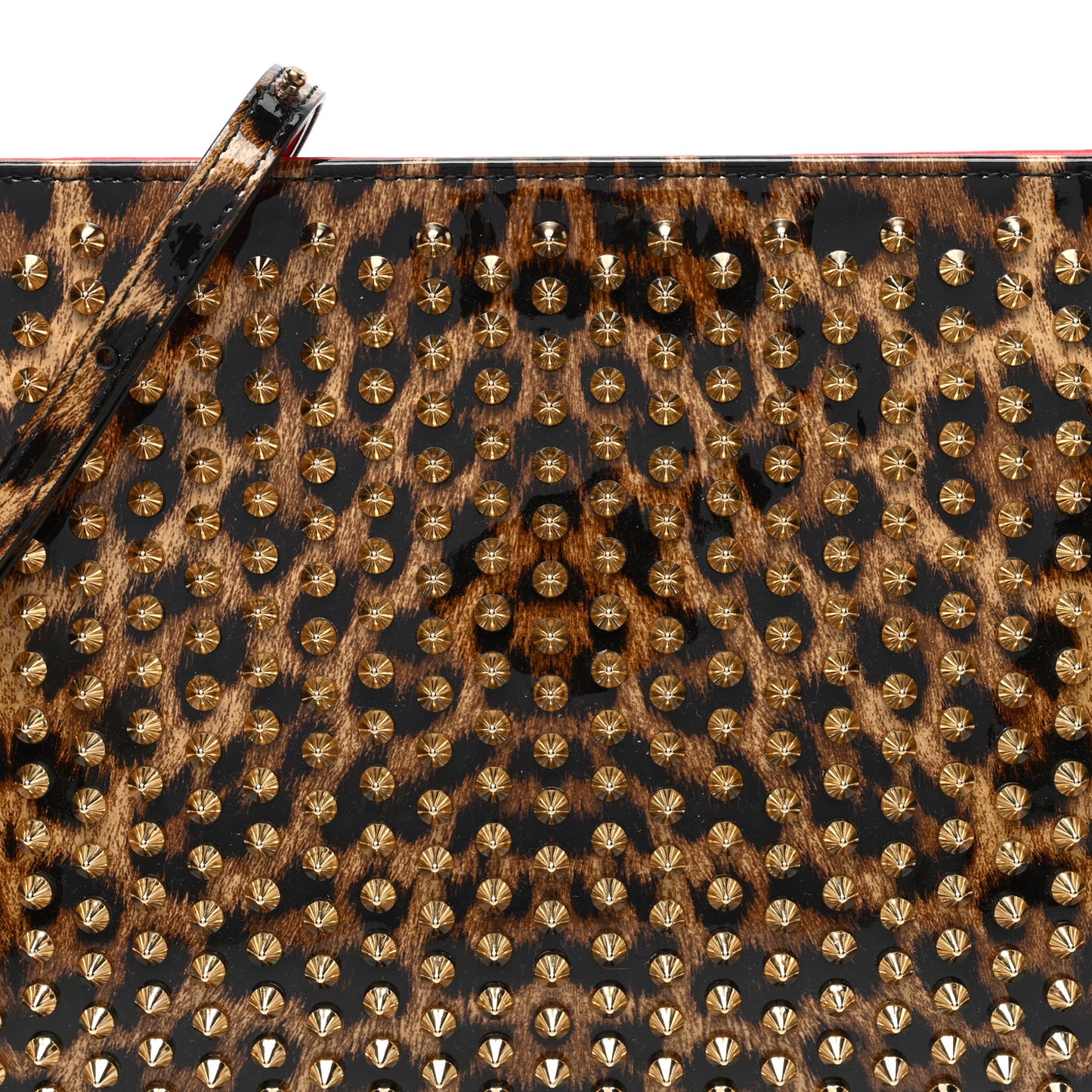 Patent Leopard Print Loubiposh Spiked Crossbody Clutch