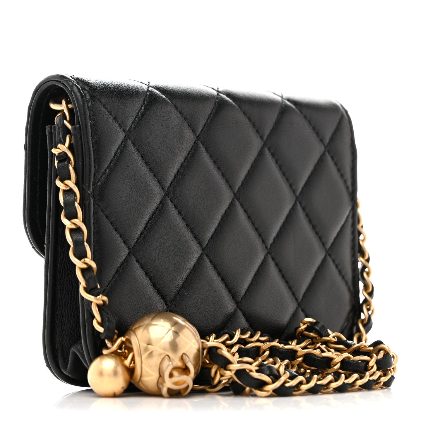 Lambskin Quilted Pearl Crush Clutch With Chain Black