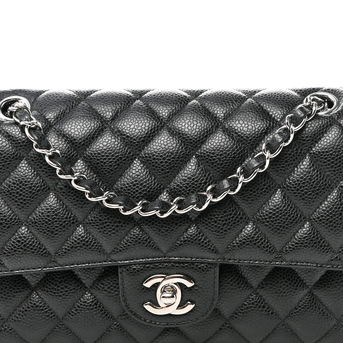 Caviar Quilted Medium Double Flap Black