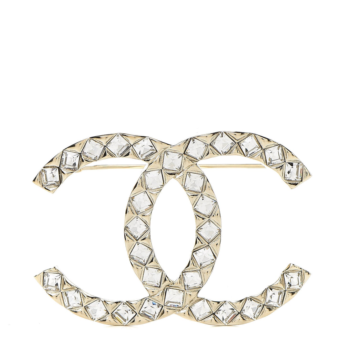 Baguette Crystal CC Brooch Gold