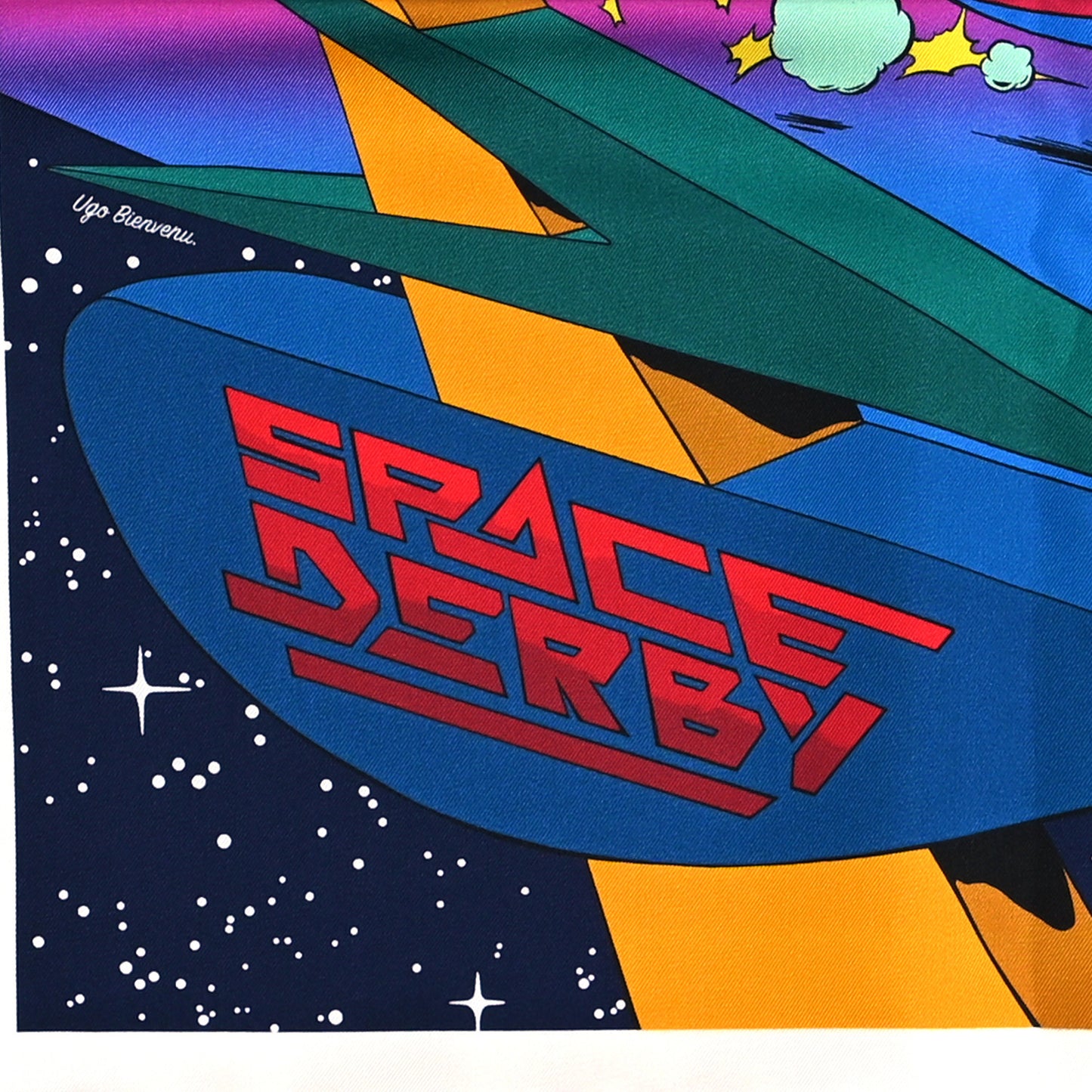 Silk Space Derby Scarf 90 Marine Rose Vif Multicolor