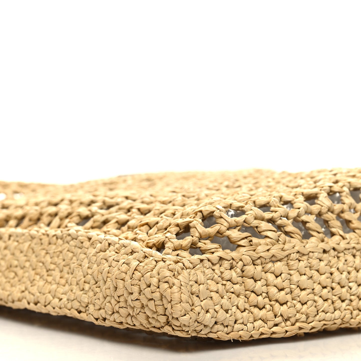 Yarn Raffia Effect Crochet Logo Embroidered Tote Bag Naturale
