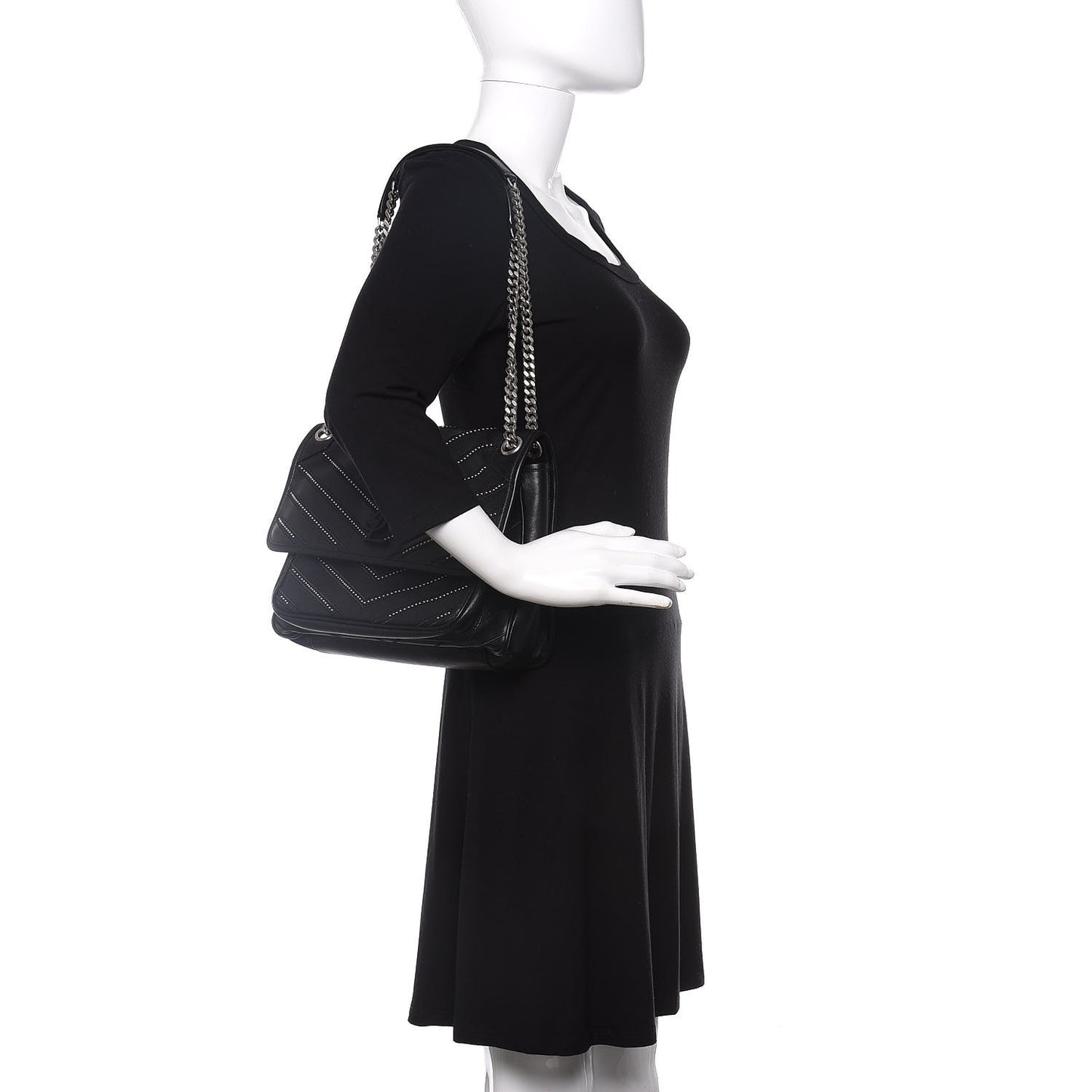 Lambskin Matelasse Monogram Microstud Medium Niki Chain Satchel Black