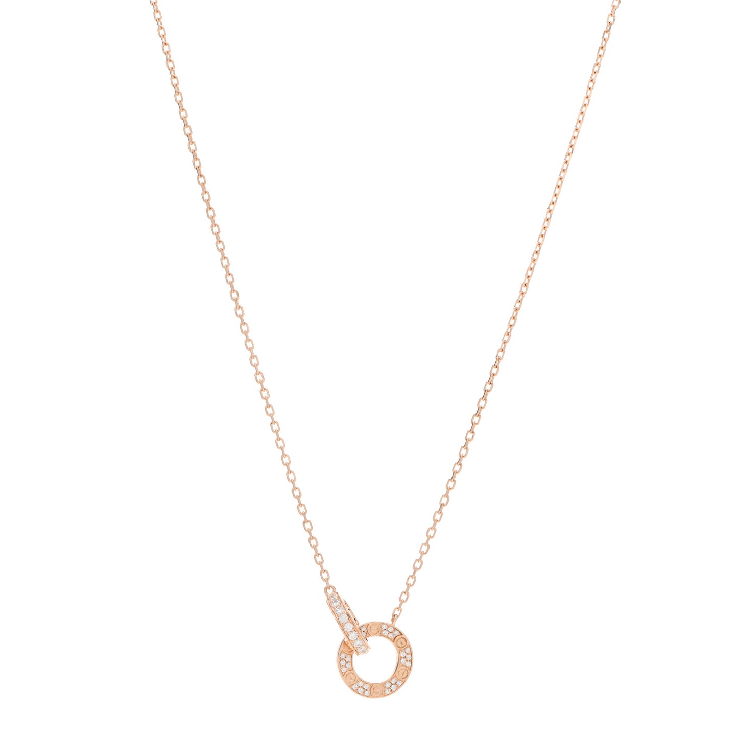 18K Pink Gold Diamond Interlocking LOVE Paved Necklace