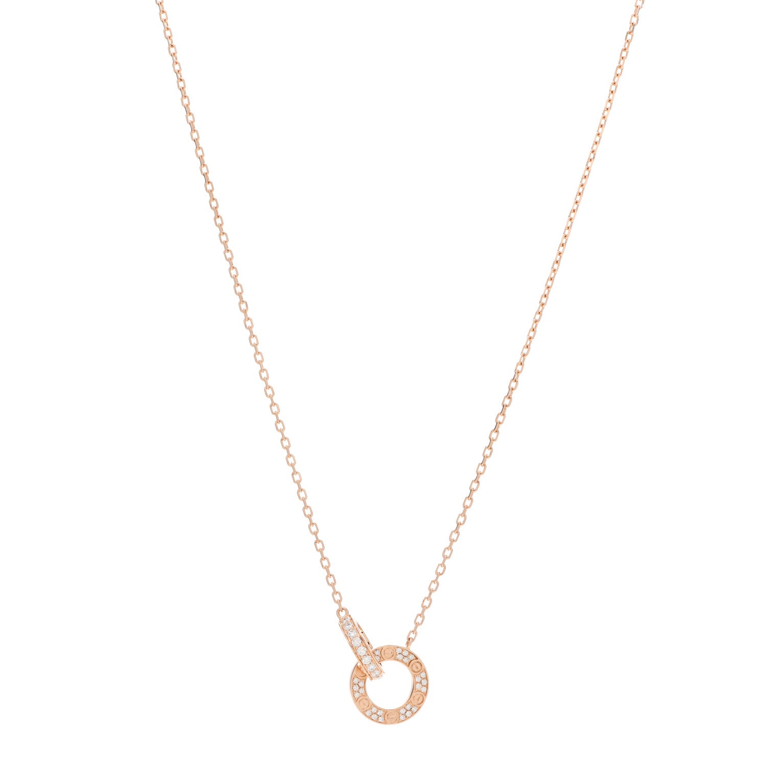Cartier 18K Pink Gold Diamond Interlocking LOVE Paved Necklace 1 of 6