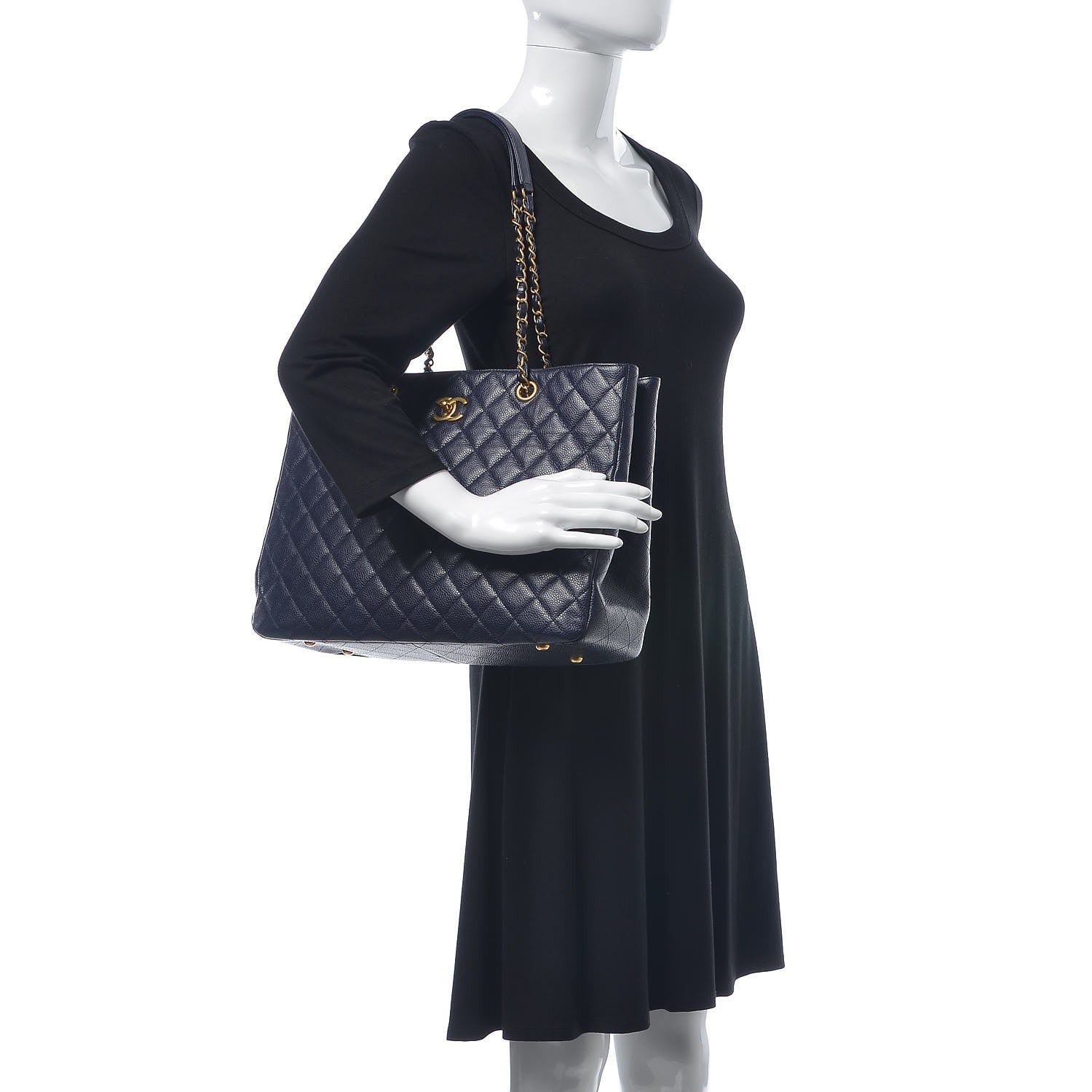 Chanel Caviar Quilted Large CC Shopping Tote Navy 2 of 8
