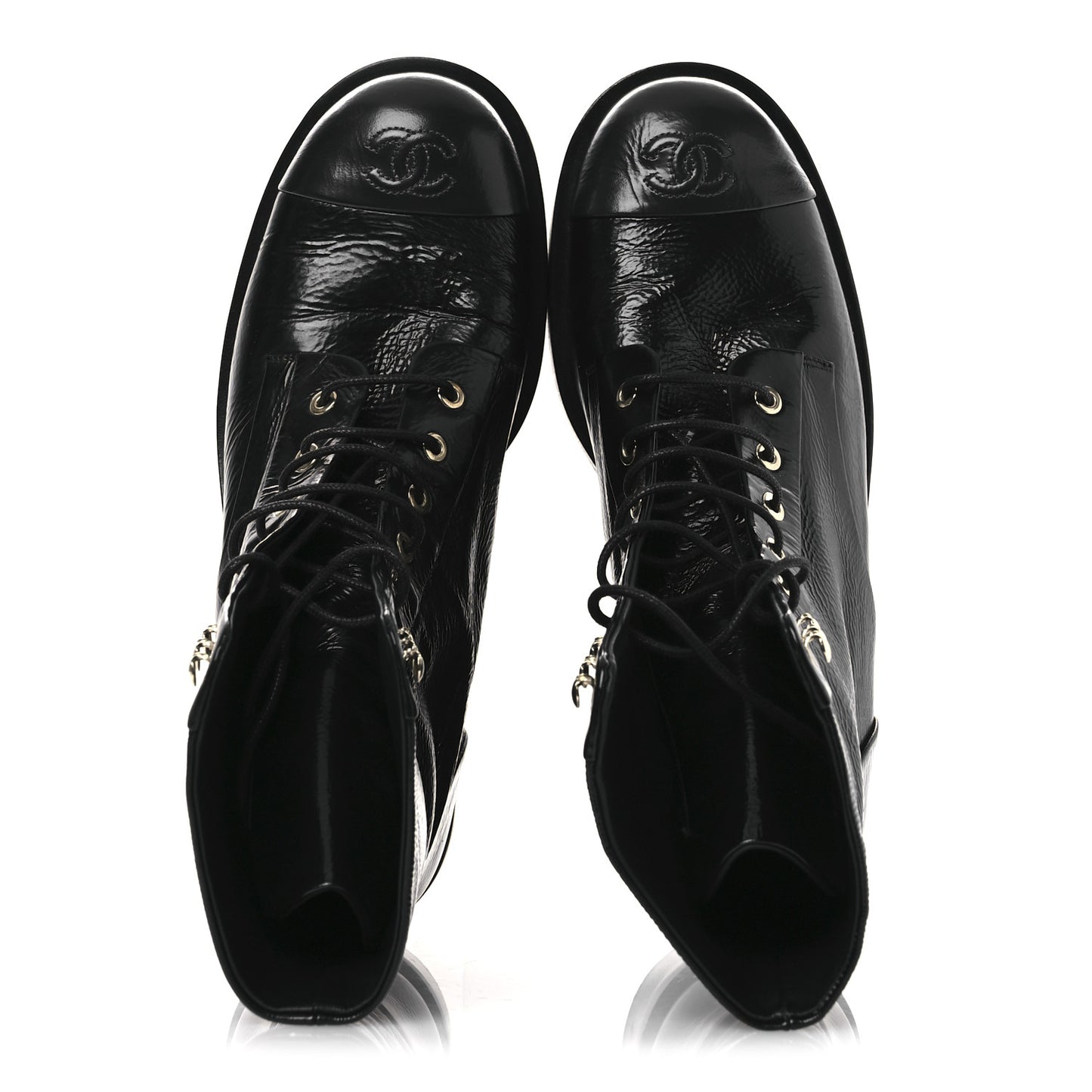 Shiny Goatskin Cap Toe Combat Boots 39.5 Black