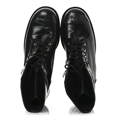 Chanel Shiny Goatskin Cap Toe Combat Boots 39.5 Black 2 of 11