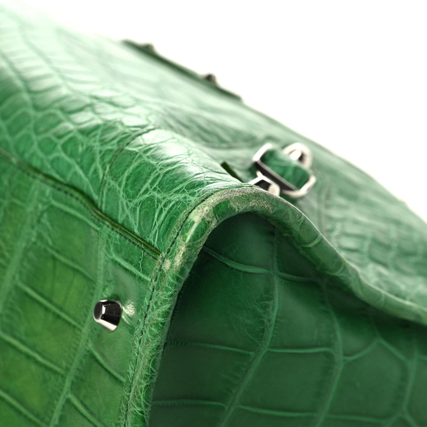 Crocodile Classic Silver Hardware Work Green