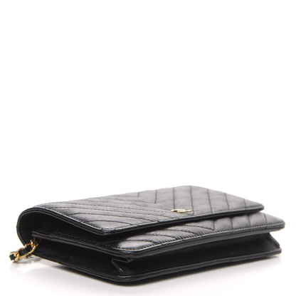 Chanel Crumpled Calfskin Chevron Quilted Wallet On Chain WOC Black 4 of 13