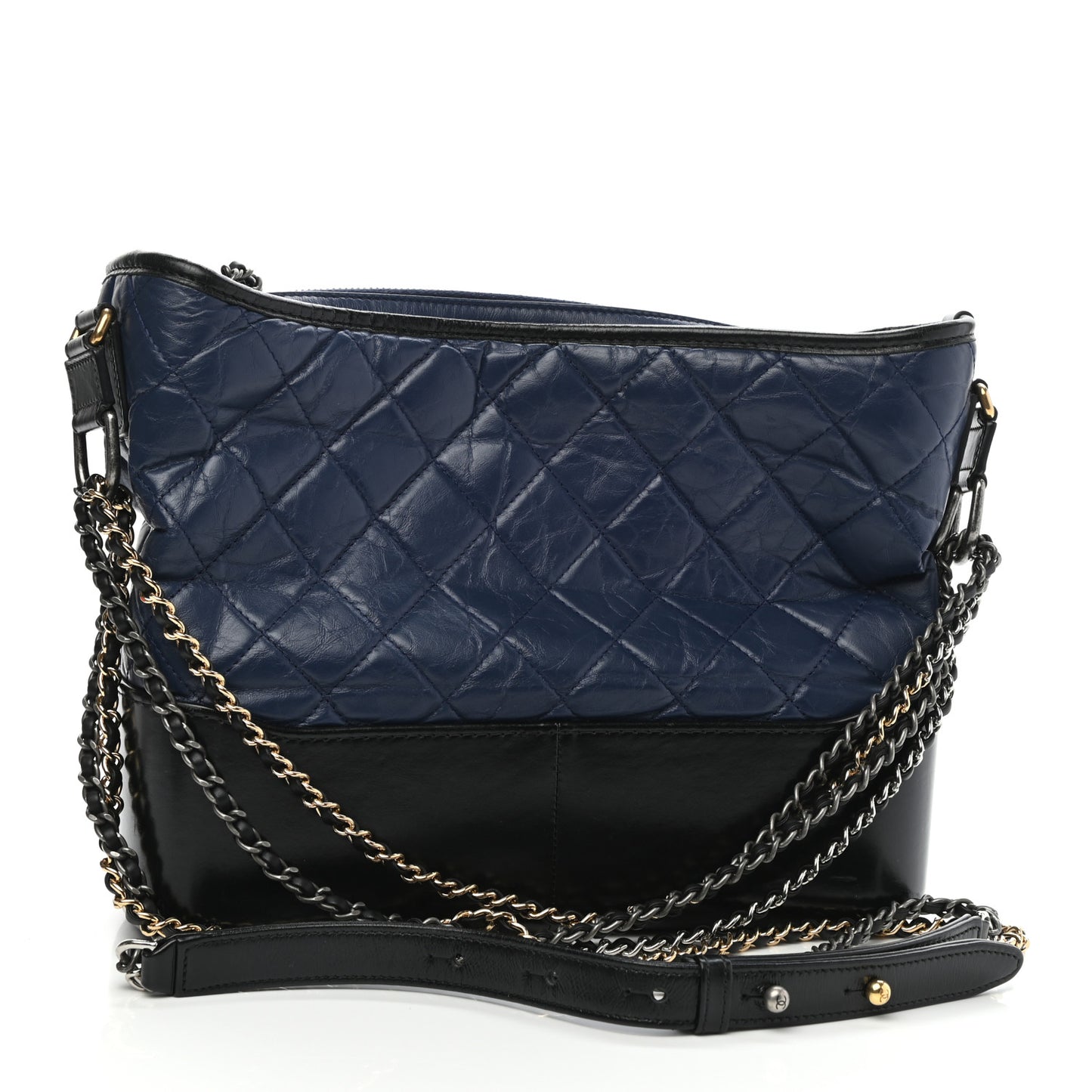 Aged Calfskin Quilted Medium Gabrielle Hobo Navy Black