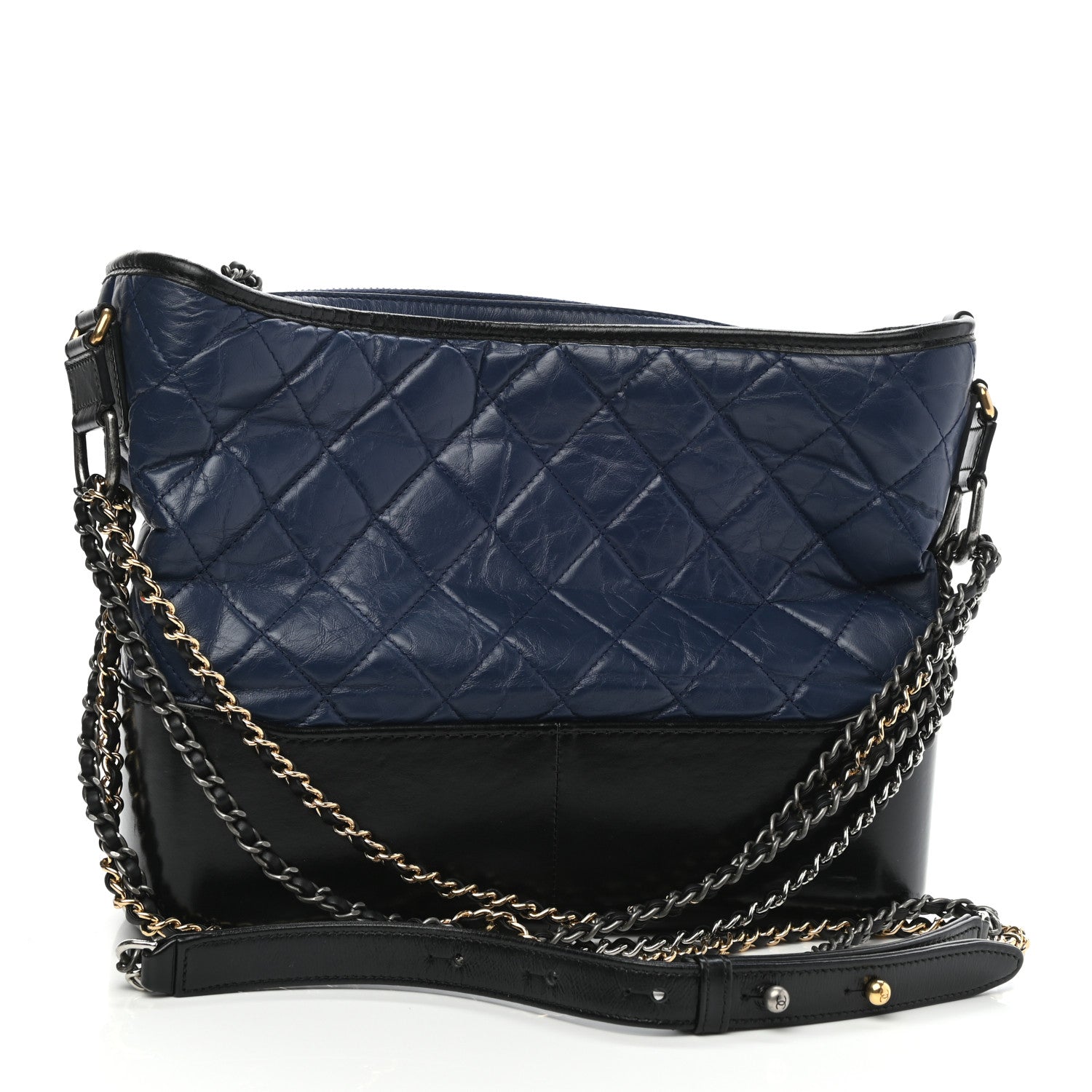 Chanel Aged Calfskin Quilted Medium Gabrielle Hobo Navy Black 3 of 9