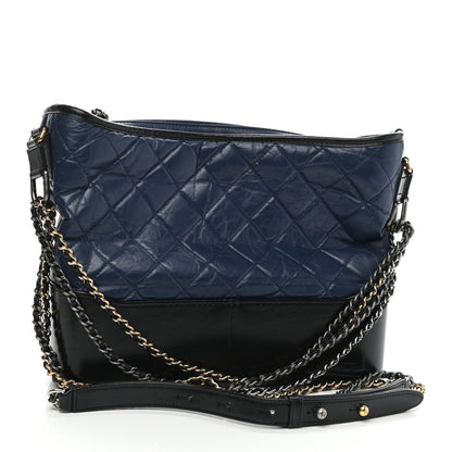 Chanel Aged Calfskin Quilted Medium Gabrielle Hobo Navy Black 3 of 9