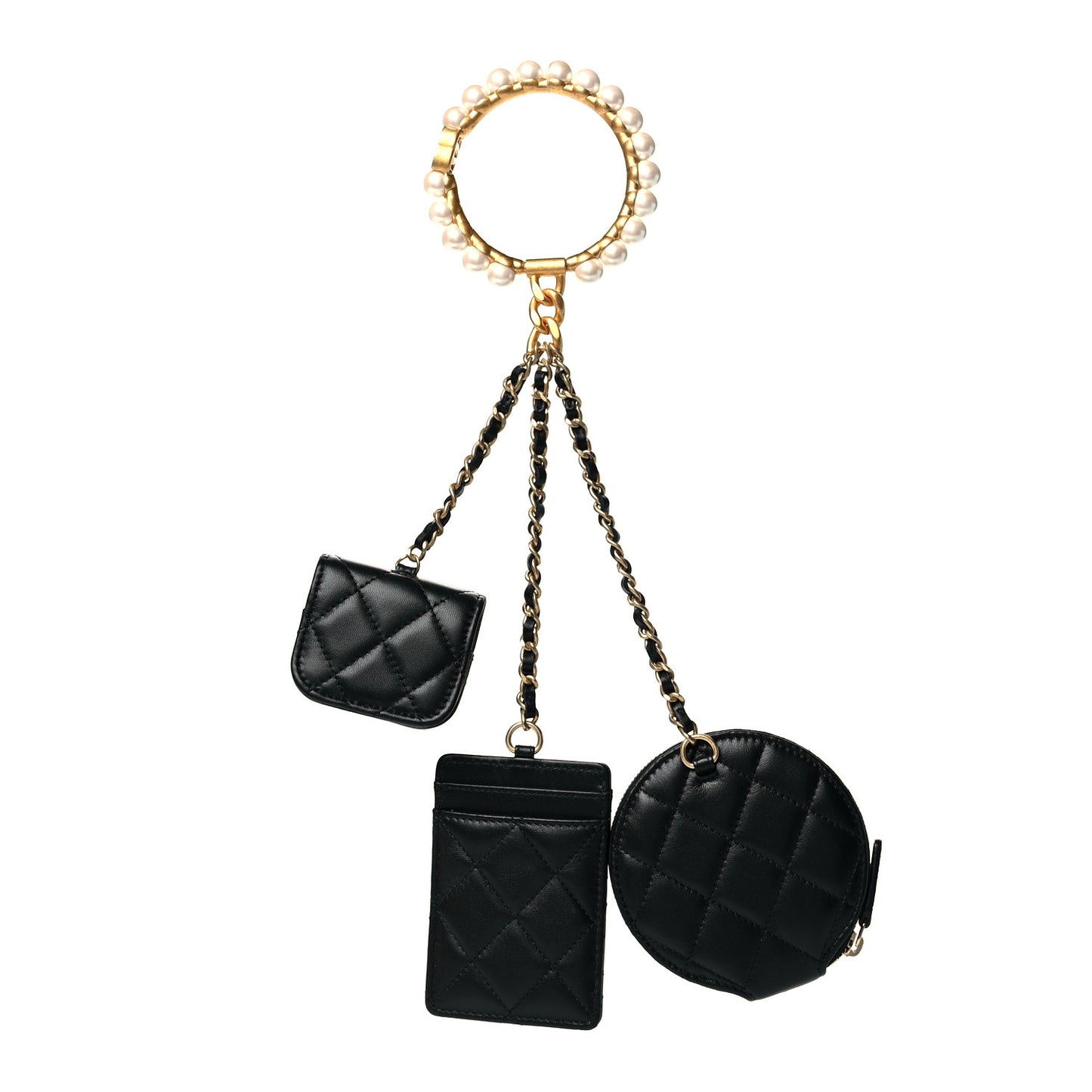 Pearl Lambskin Pearl Crown CC Wristlet Multi Pouches Black