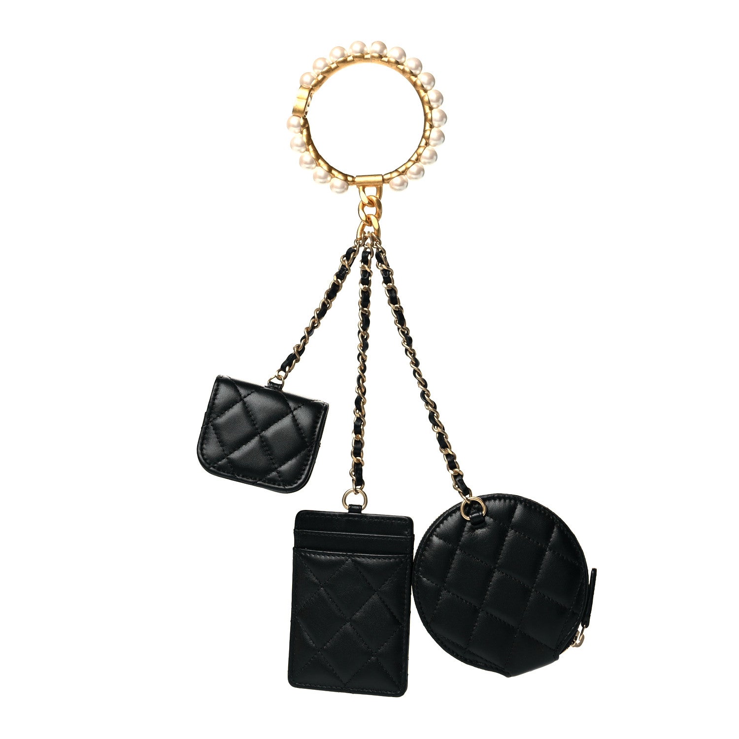 Chanel Pearl Lambskin Pearl Crown CC Wristlet Multi Pouches Black 3 of 7