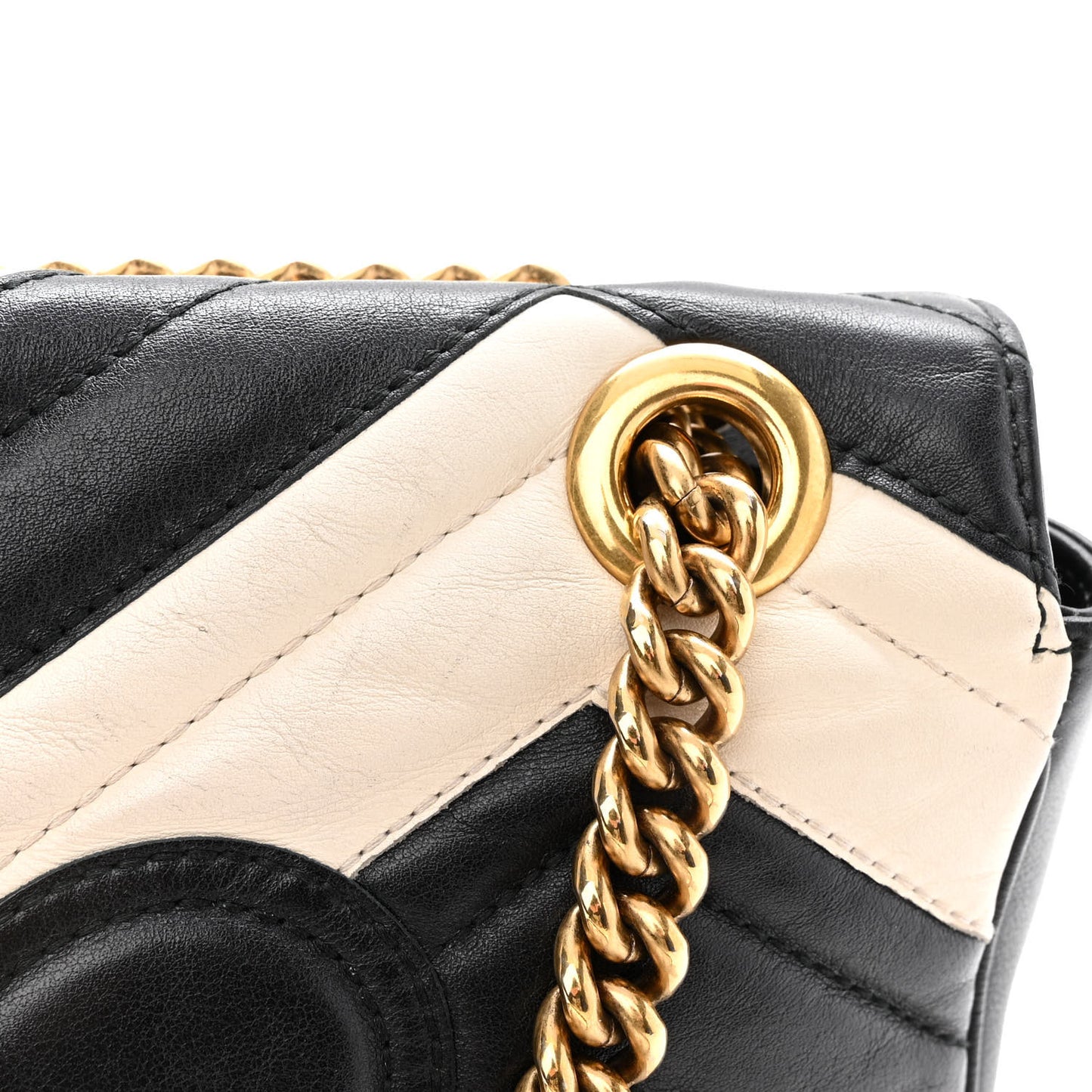 Calfskin Matelasse Mini GG Marmont Shoulder Bag Black White