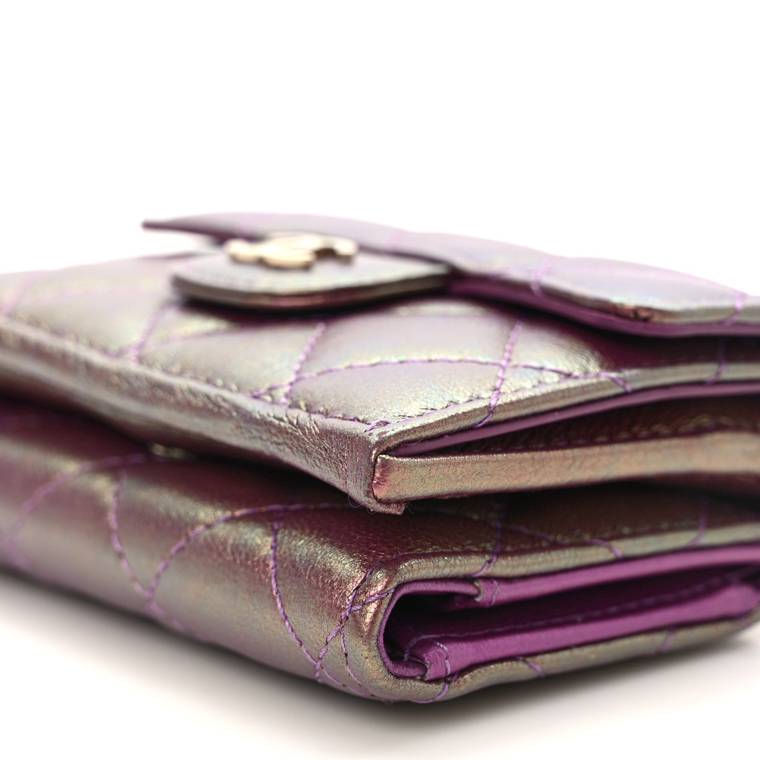Chanel Iridescent Lambskin Quilted Double Flap Wallet Purple 10 of 11