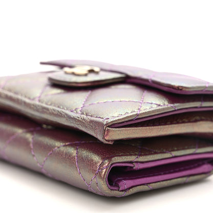 Chanel Iridescent Lambskin Quilted Double Flap Wallet Purple 10 of 11