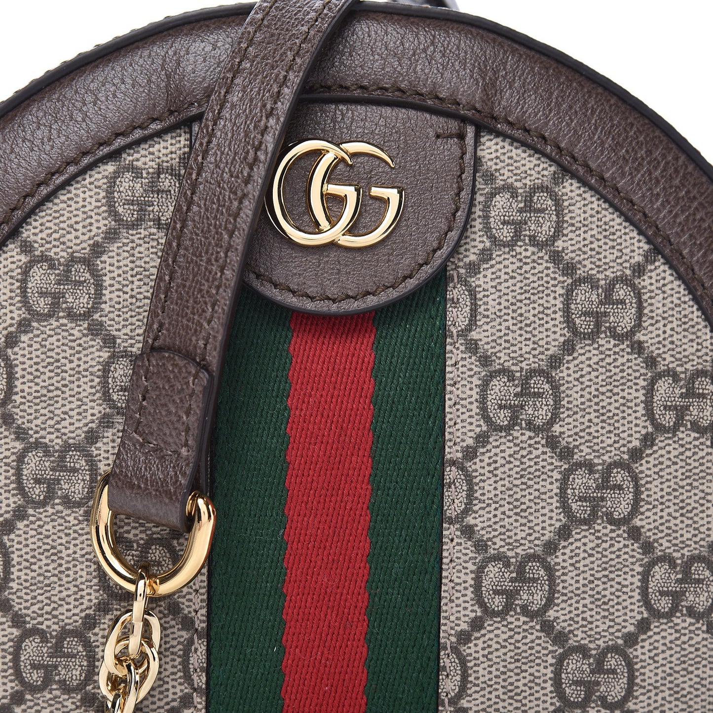 GG Supreme Monogram Web Mini Ophidia Round Shoulder Bag Brown