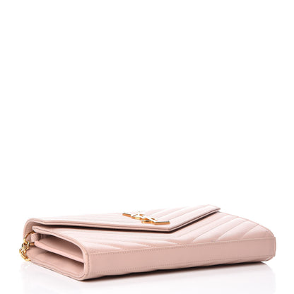 Saint Laurent Grain De Poudre Matelasse Chevron Monogram Chain Wallet Pale Pink 4 of 11