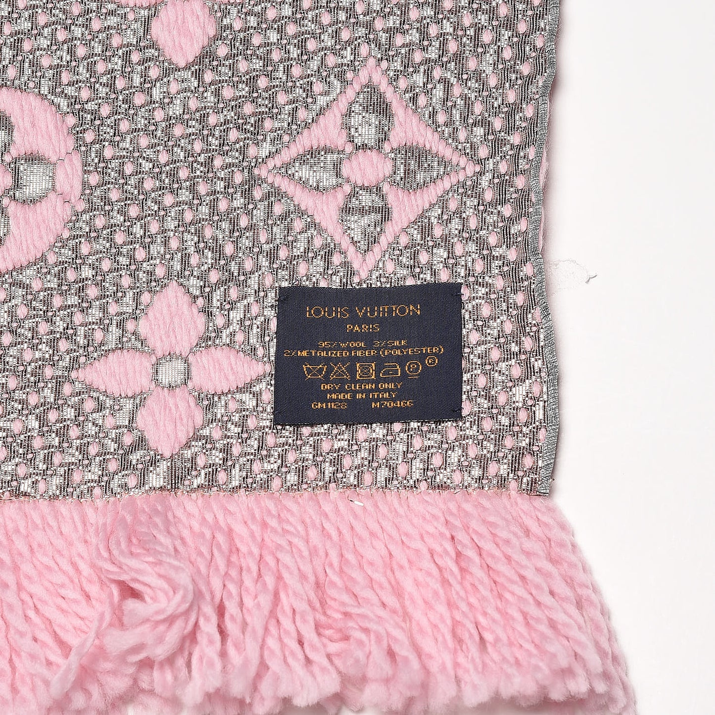 Wool Silk Logomania Shine Scarf Pink