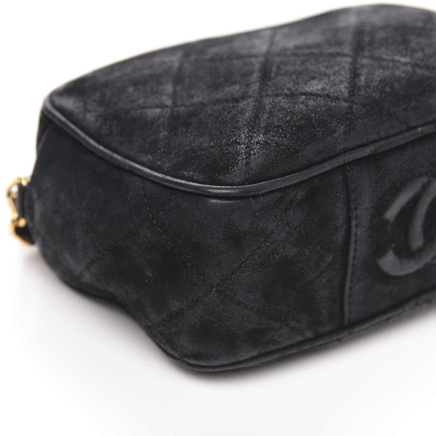 Suede Quilted Camera Case Crossbody Bag Black