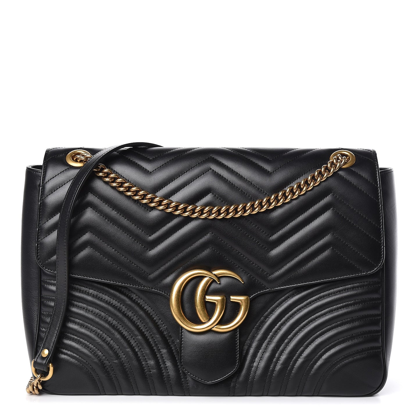Calfskin Matelasse Large GG Marmont Shoulder Bag Black