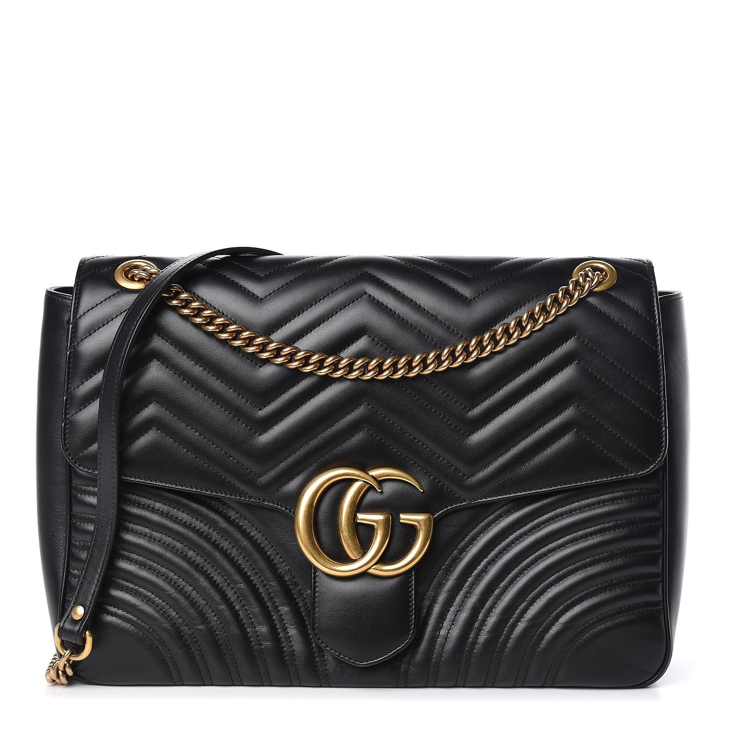 Gucci Calfskin Matelasse Large GG Marmont Shoulder Bag Black 1 of 13