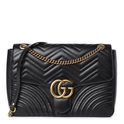 Gucci Calfskin Matelasse Large GG Marmont Shoulder Bag Black 1 of 13