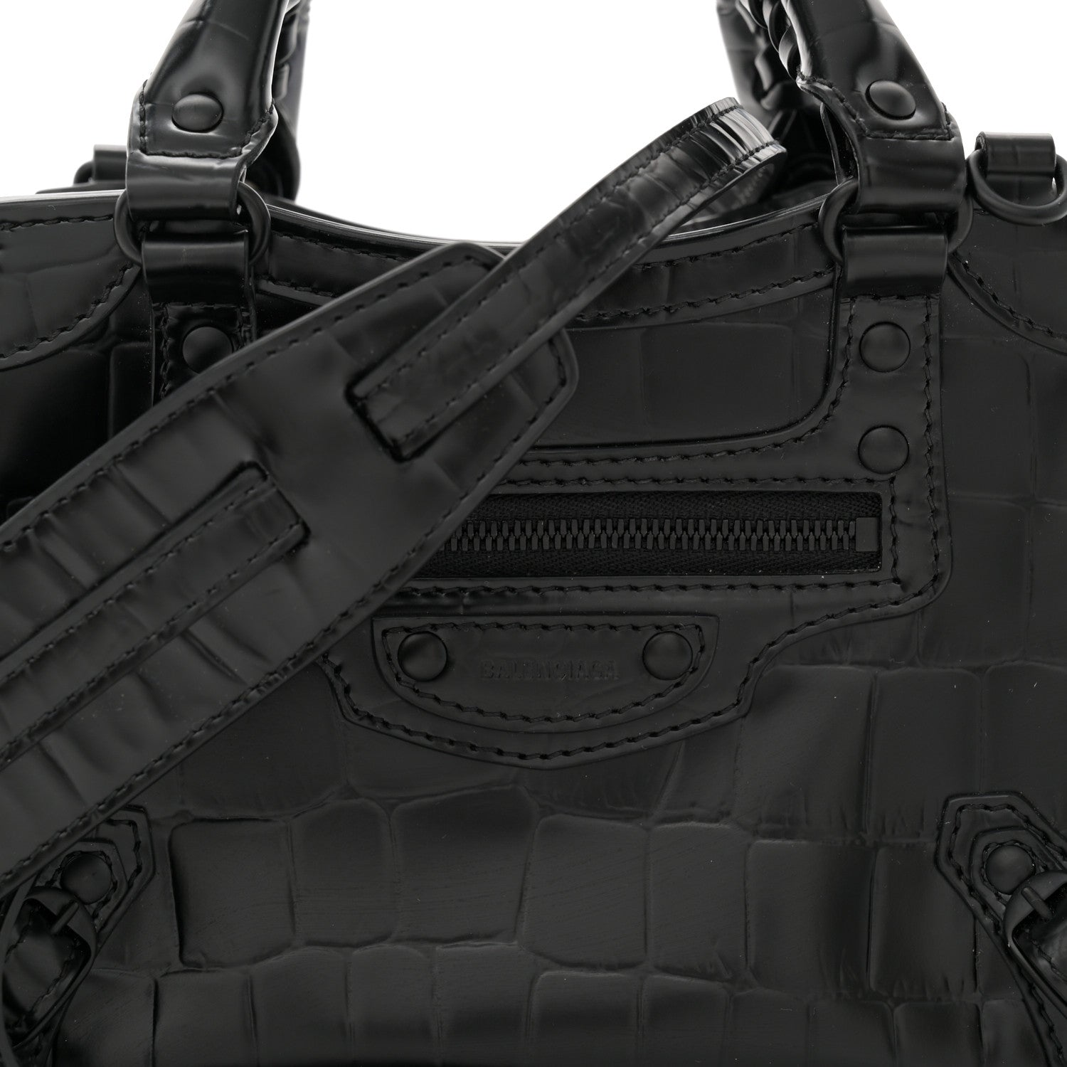 Balenciaga Semi Shiny Calfskin Crocodile Embossed Neo Classic Black Hardware Mini City Black 8 of 12