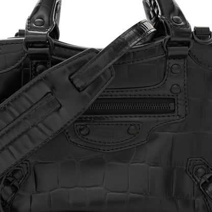 Balenciaga Semi Shiny Calfskin Crocodile Embossed Neo Classic Black Hardware Mini City Black 8 of 12
