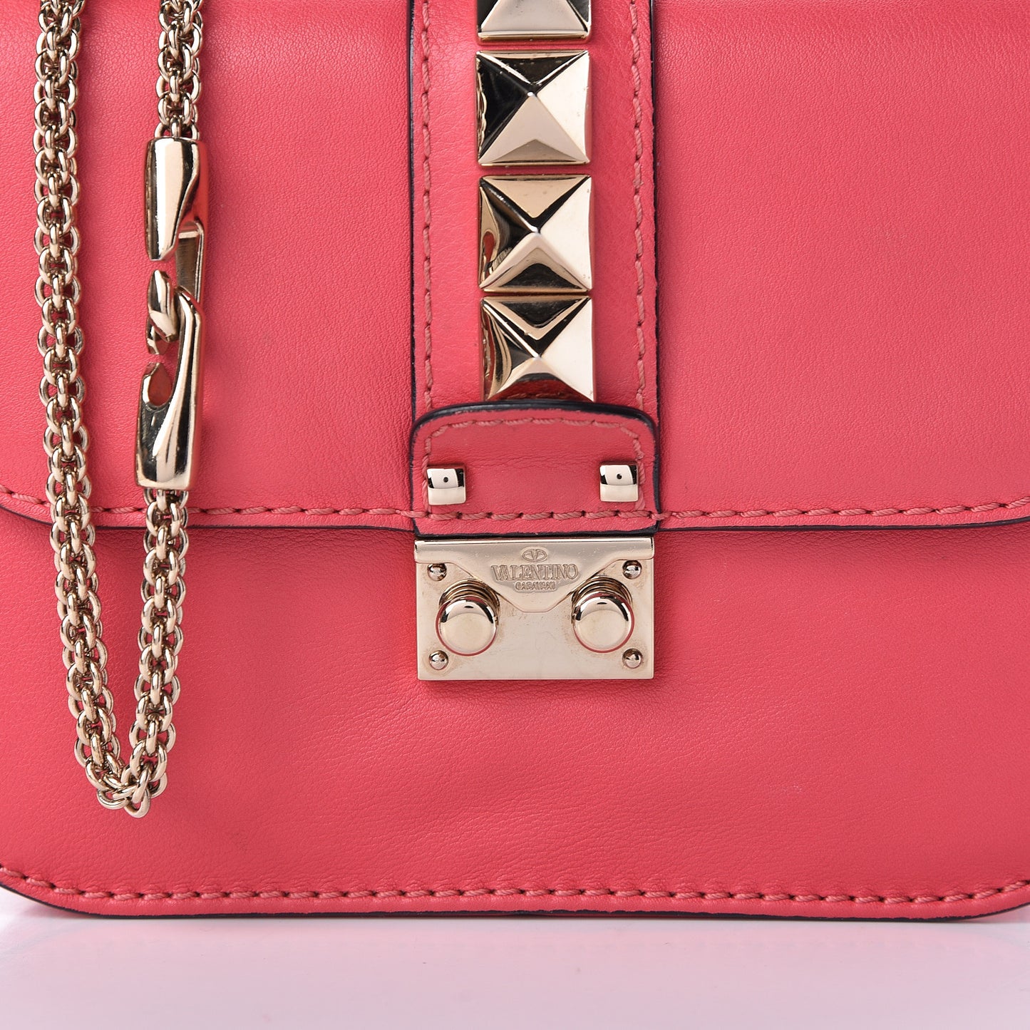 Vitello Small Glam Lock Rockstud Flap Deep Rose