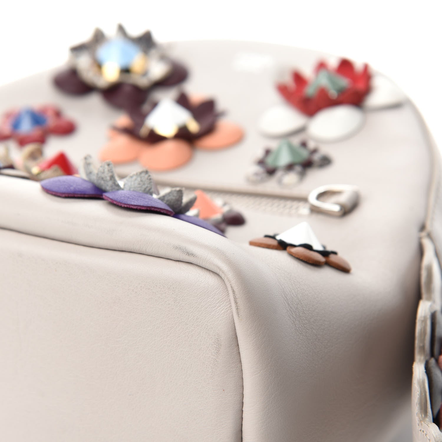 Fendi Vitello Dolce Flowerland Studded Mini Backpack Grigio Polvere Multicolor 9 of 17