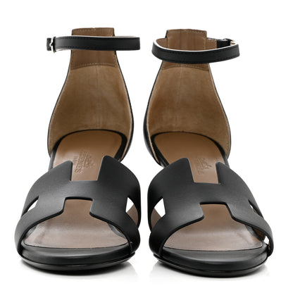 Hermes Calfskin Legend Wedge Sandals 36 Black 2 of 7