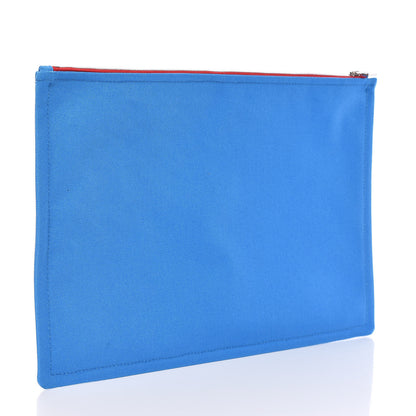 Hermes Cotton Canvas Birdie Mitsou Large Flat Case Azur 3 of 11