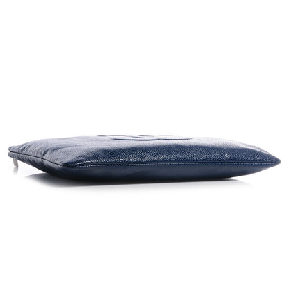 Chanel Caviar CC Flat Cosmetic Pouch Navy Blue 4 of 8