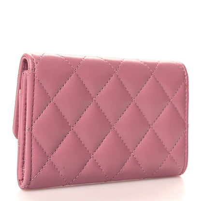 Chanel Lambskin Quilted Flap Crystal Star Card Holder Wallet Pink 3 of 9