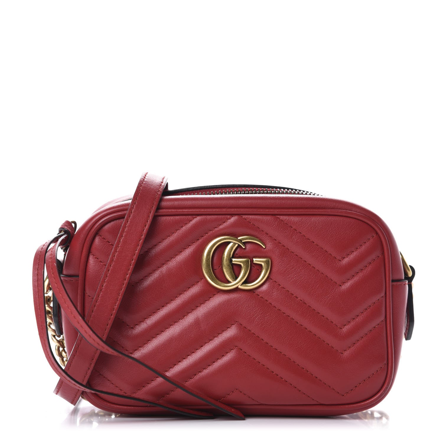 Gucci Calfskin Matelasse Mini GG Marmont Chain Shoulder Bag Hibiscus Red 1 of 11